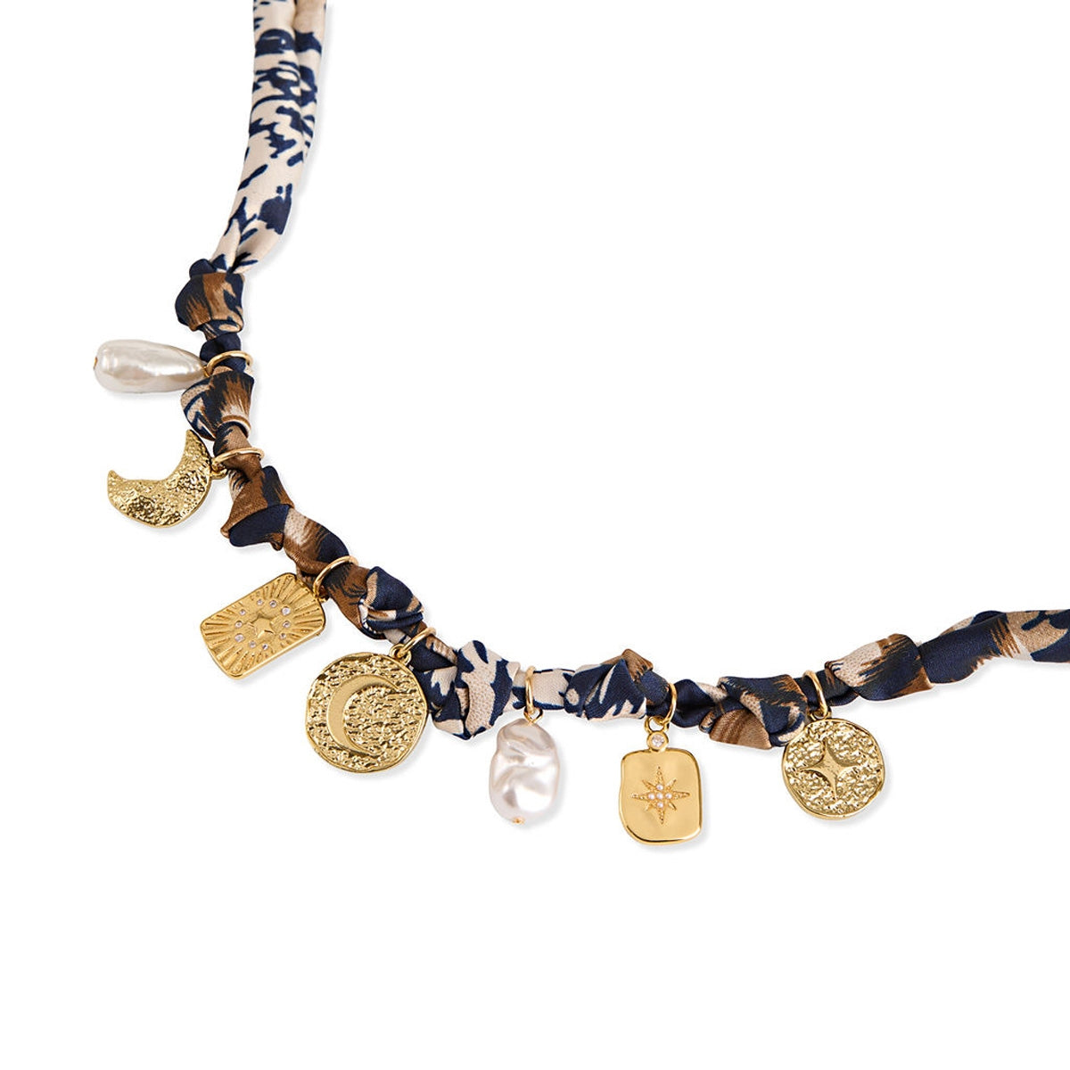 August Woods Gold Blue Print Scarf Charm Necklace