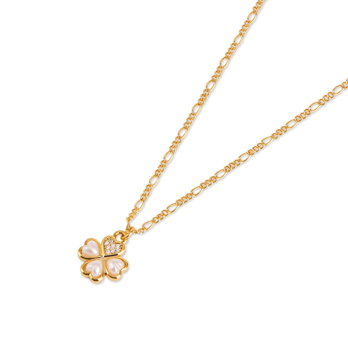 August Woods Gold Clover Pearl Curb Necklace