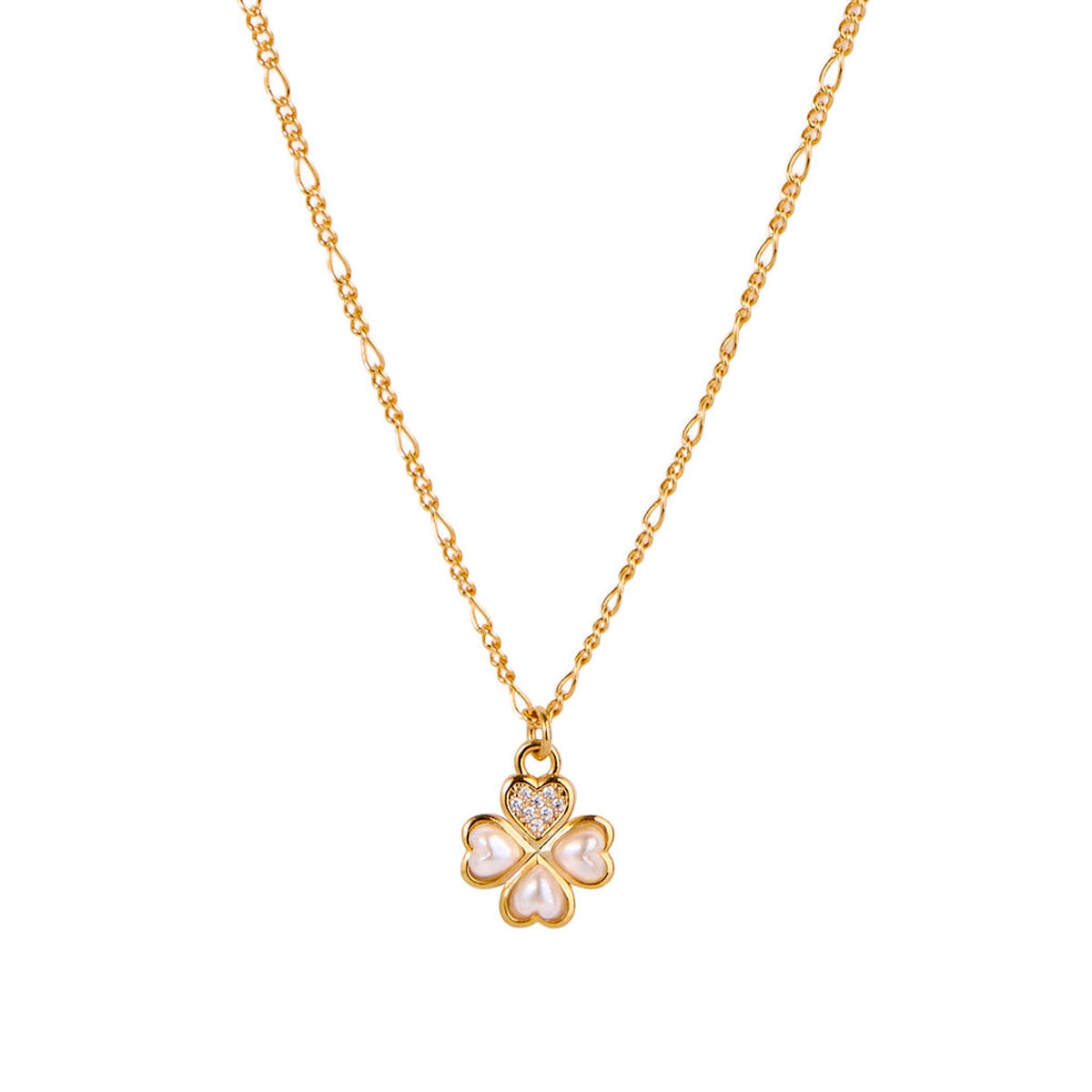 August Woods Gold Clover Pearl Curb Necklace