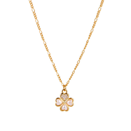 August Woods Gold Clover Pearl Curb Necklace