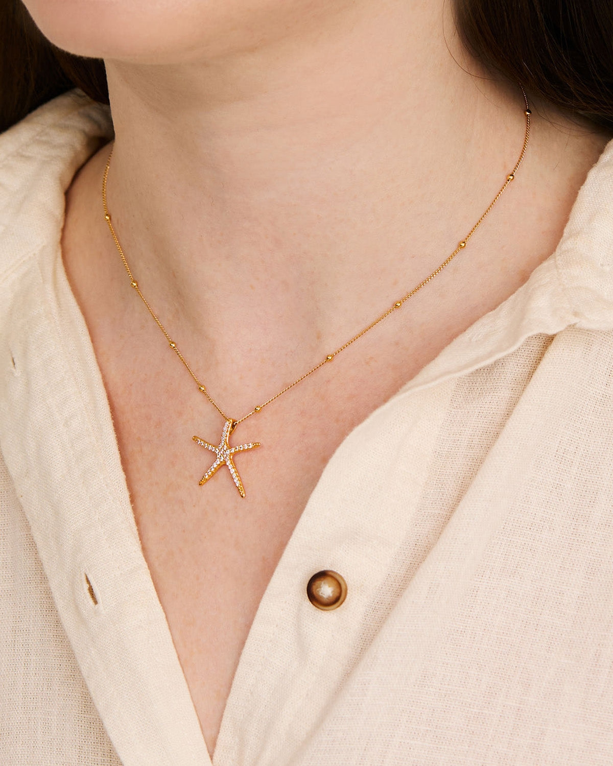 August Woods Gold Starfish CZ Ball Chain Necklace