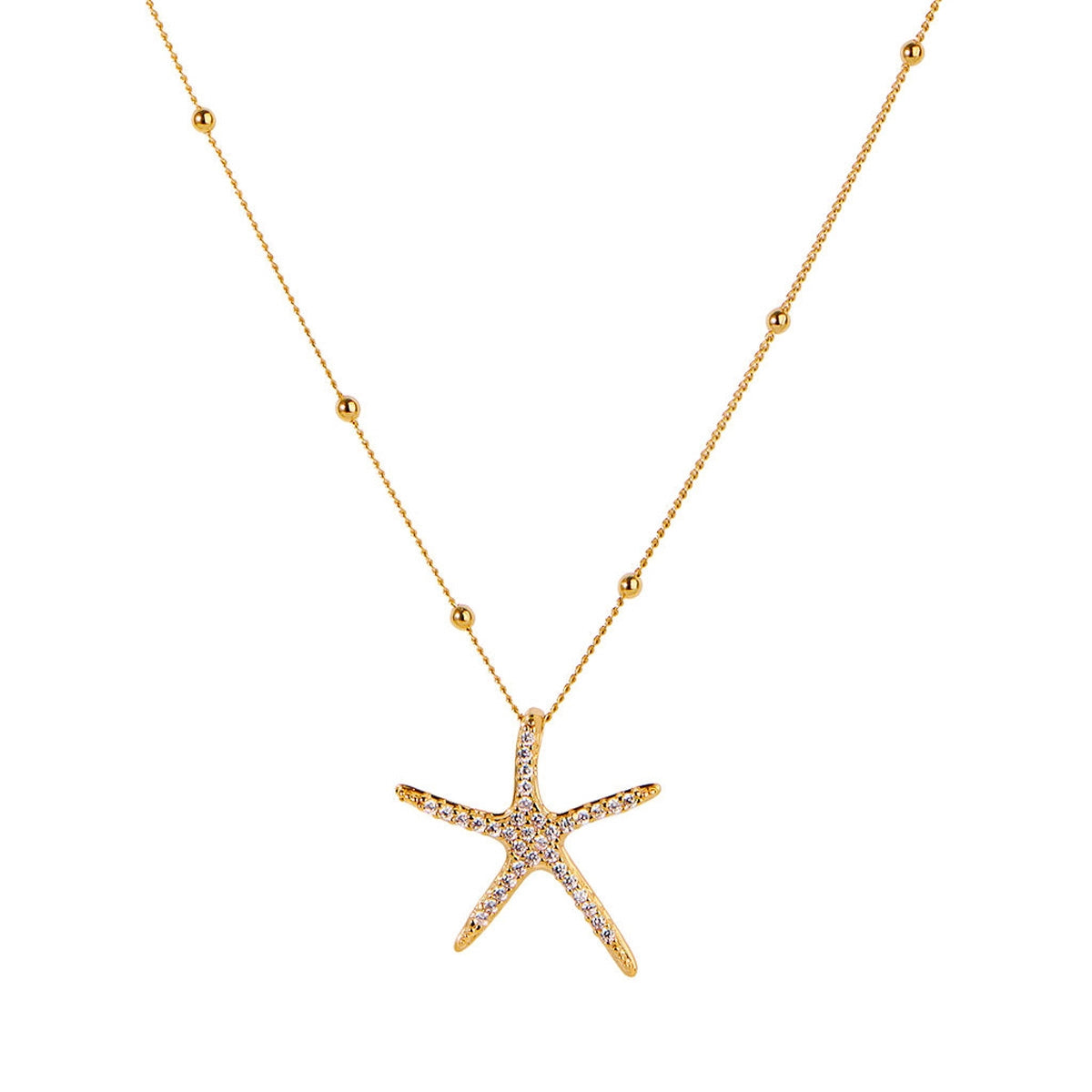 August Woods Gold Starfish CZ Ball Chain Necklace