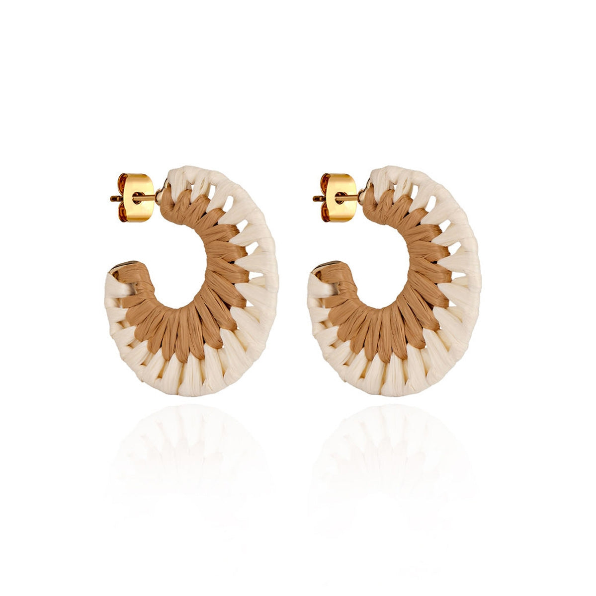 August Woods Tan & White Woven Hoop Earrings