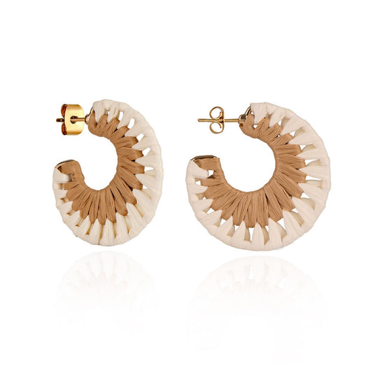 August Woods Tan & White Woven Hoop Earrings