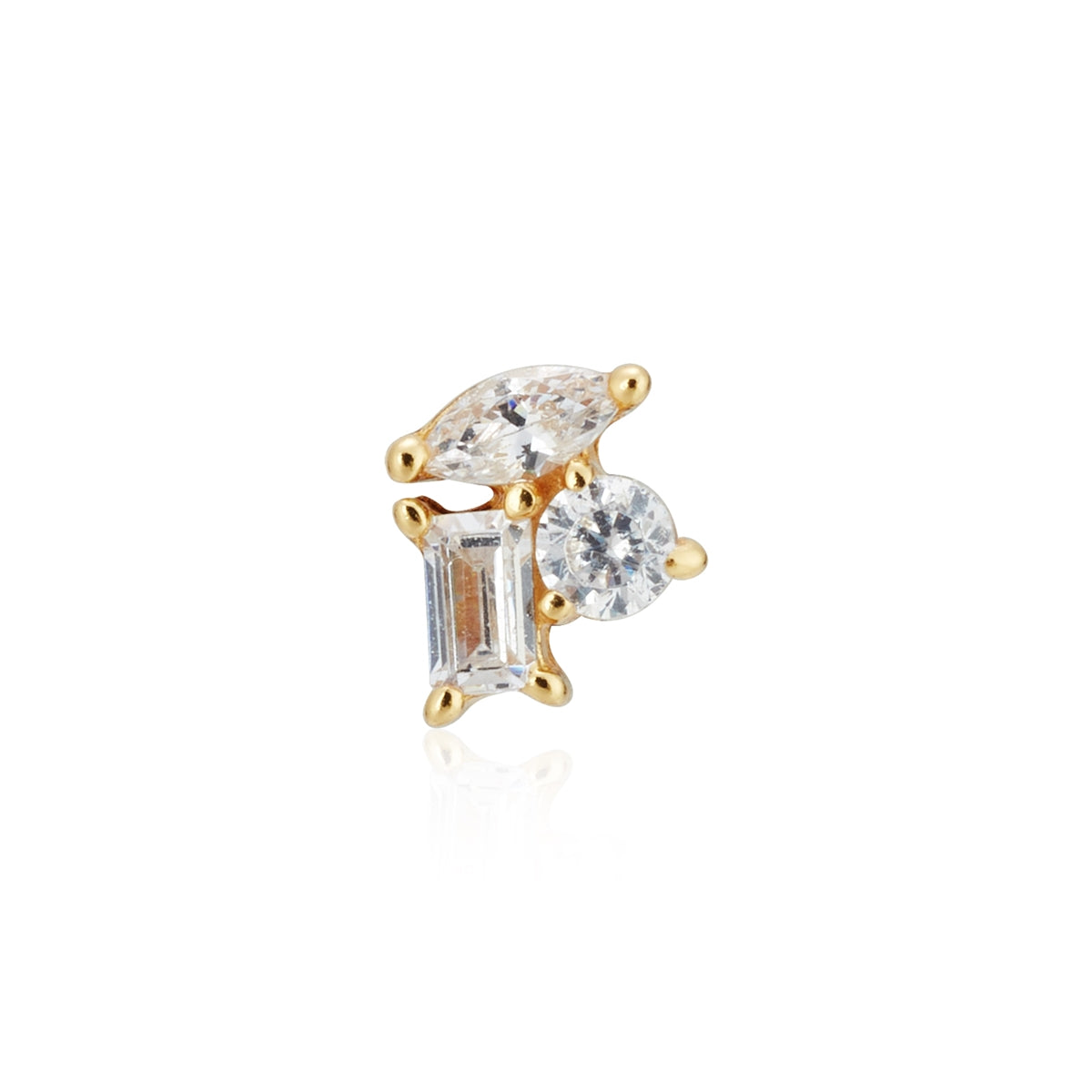 Argento Gold Cluster CZ Single Flatback Earring