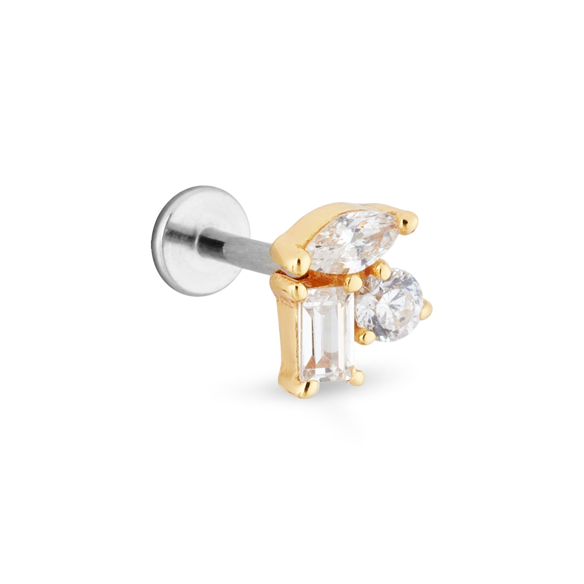 Argento Gold Cluster CZ Single Flatback Earring