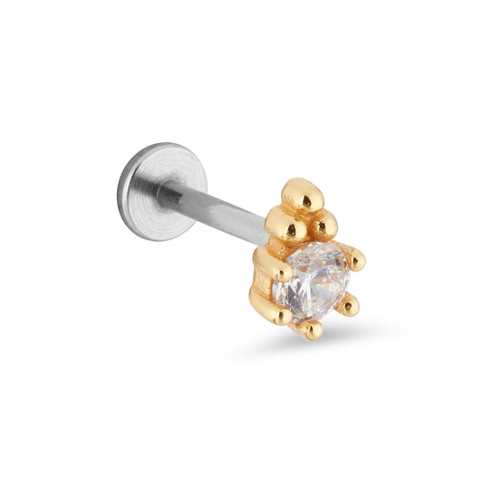 Argento Gold White CZ Flatback Single Earring