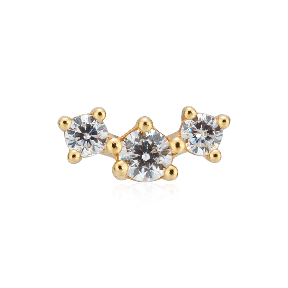 Argento Gold Three CZ Single Flatback Earring