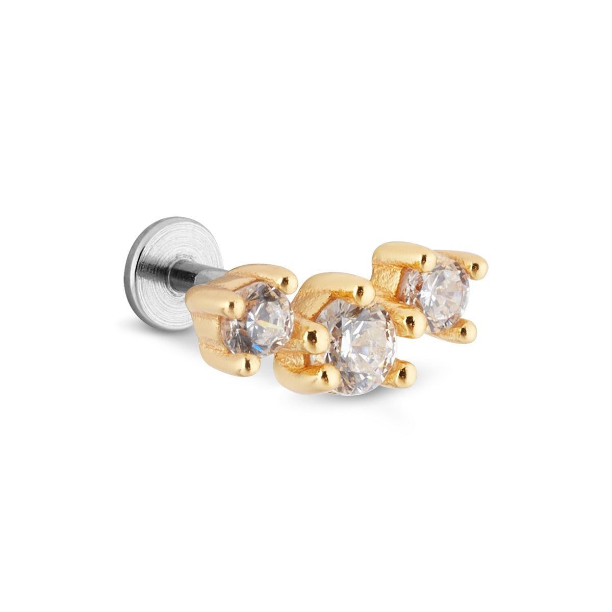 Argento Gold Three CZ Single Flatback Earring