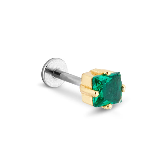 Argento Gold Green CZ Single Flatback Earring