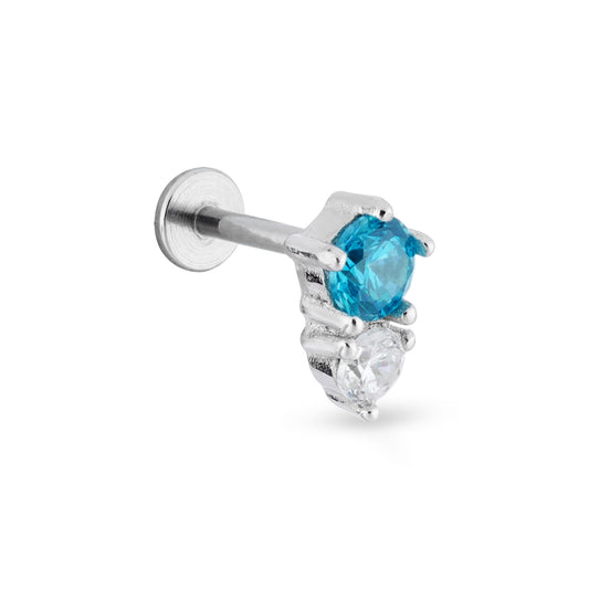 Argento Silver Blue CZ Flatback Single Earring