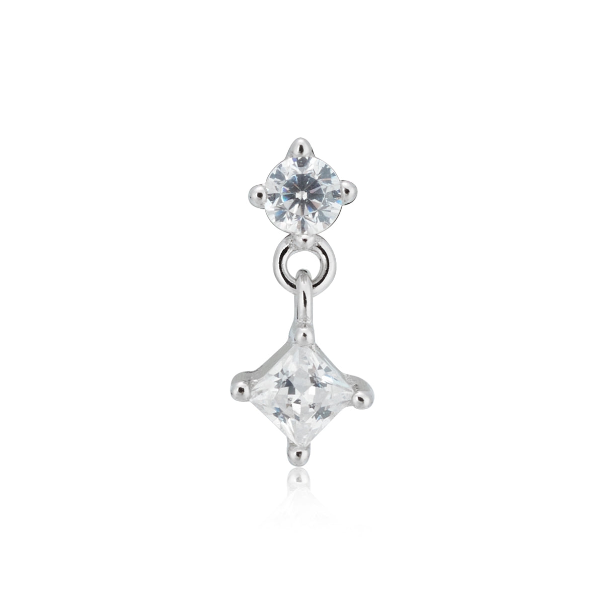 Argento Silver Diamond Drop Flatback Single Earring