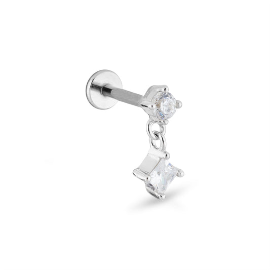 Argento Silver Diamond Drop Flatback Single Earring