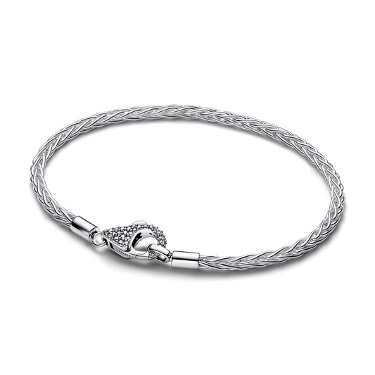 Pandora Silver Pavé Clasp Foxtail Chain Charm Bracelet