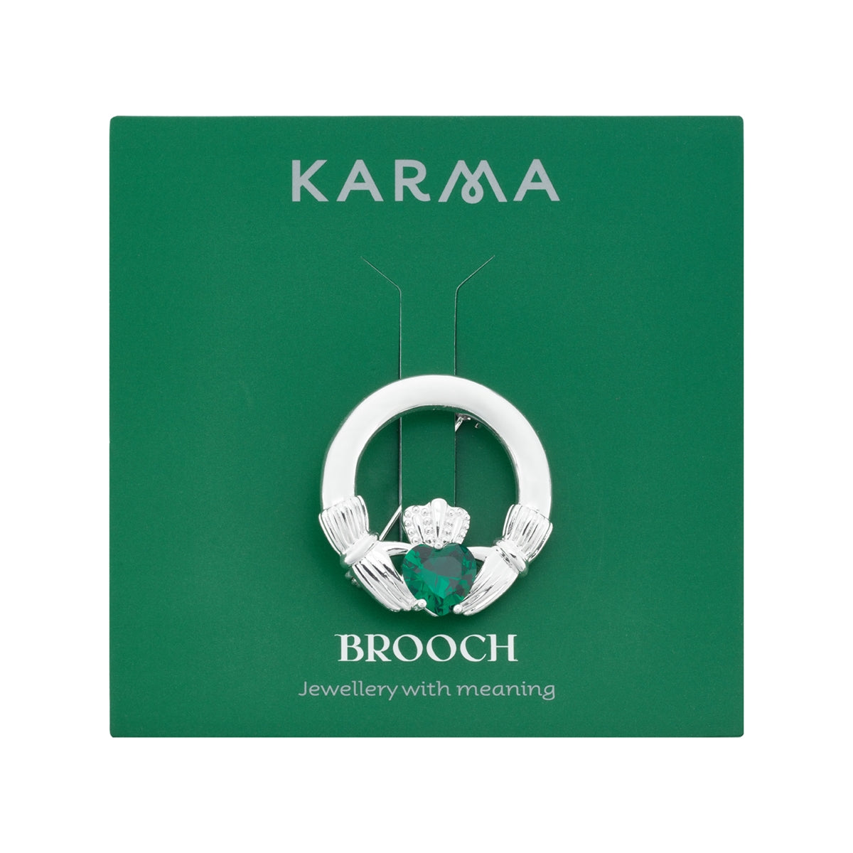 Karma Silver Green Claddagh Brooch