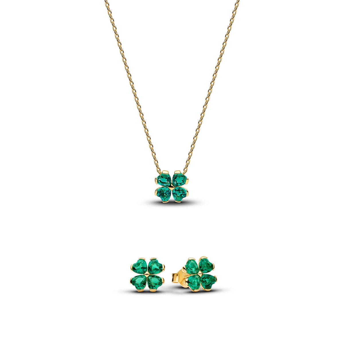 Pandora Gold Green Lucky Clover Set