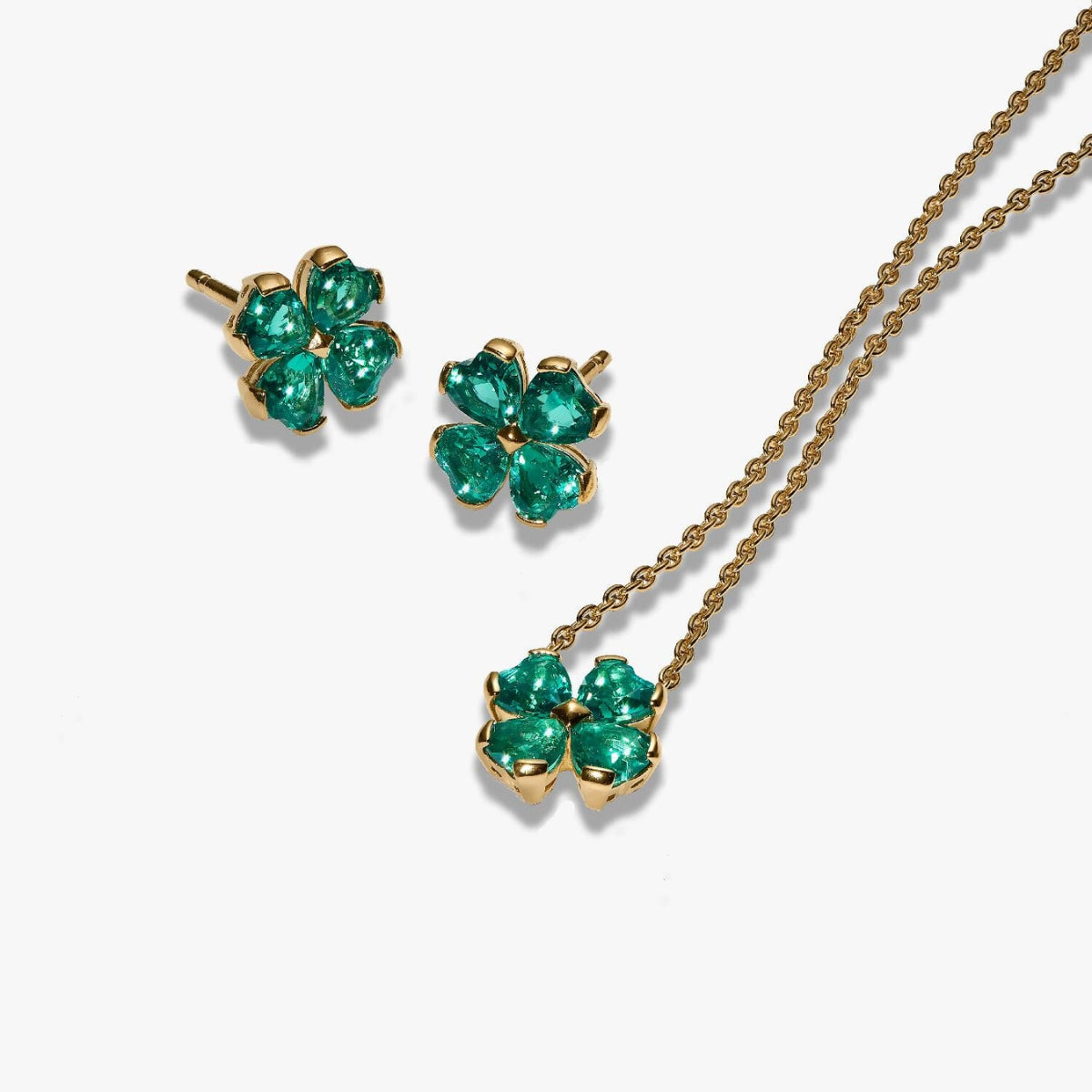 Pandora Gold Green Lucky Clover Set
