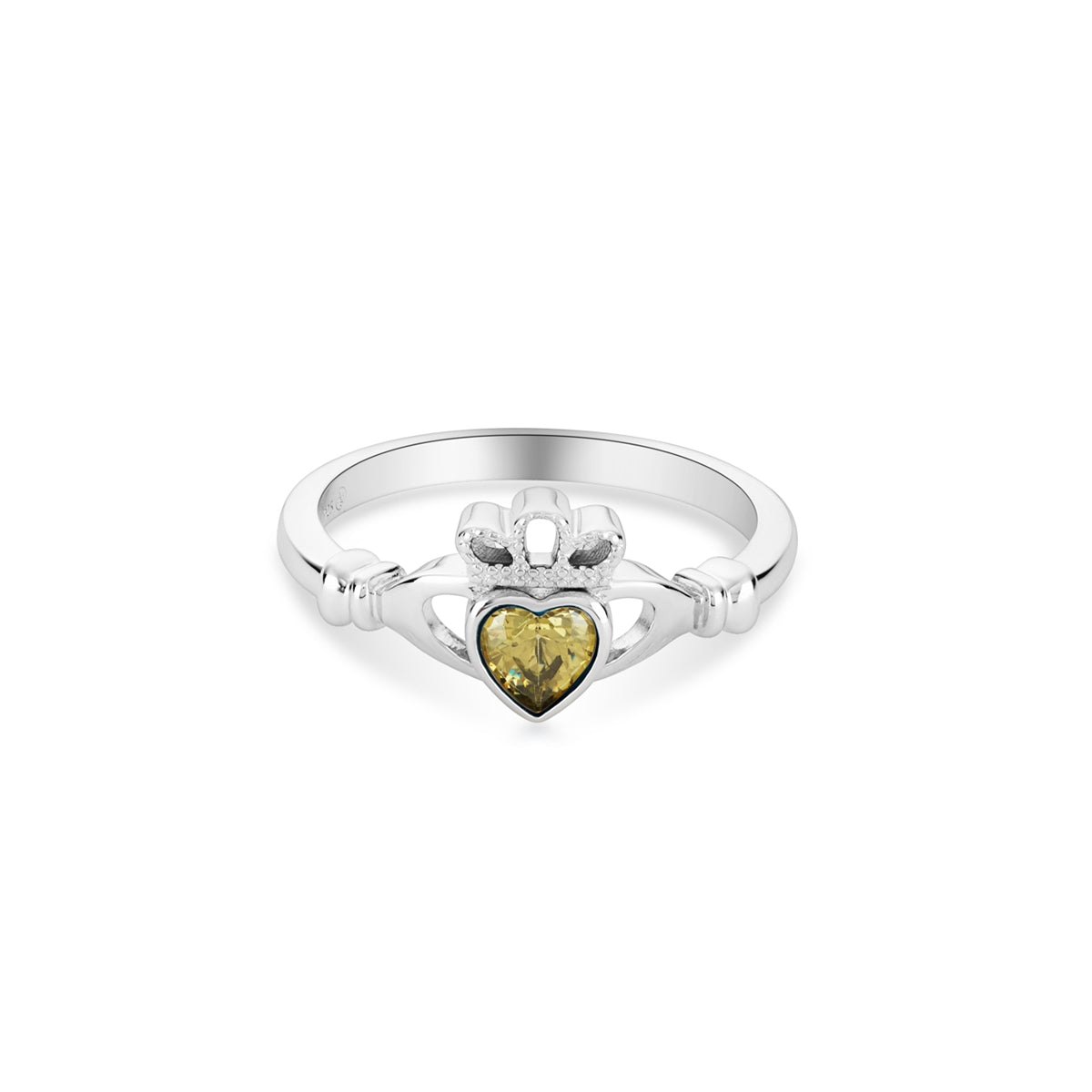 Argento Silver August Green Peridot Claddagh Ring
