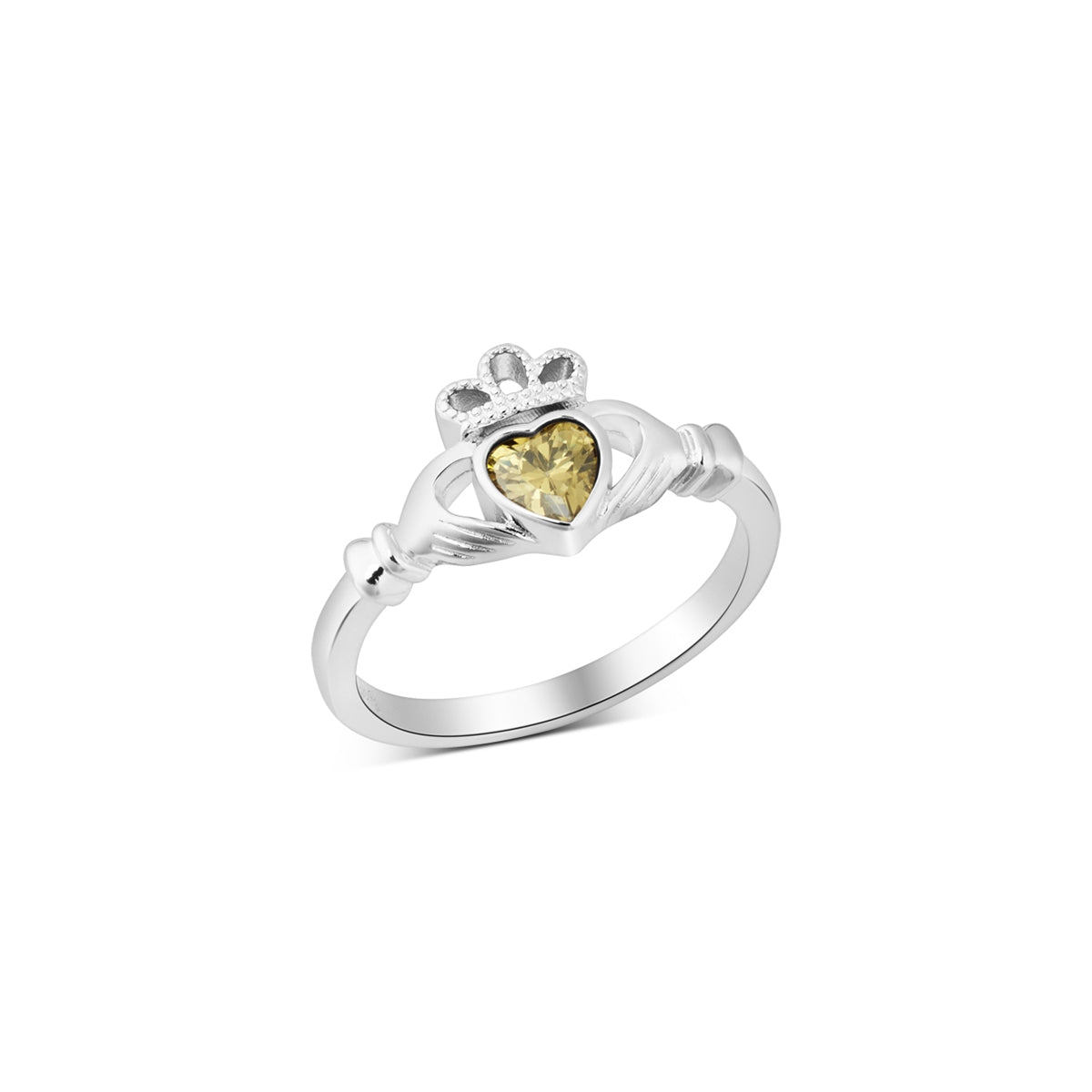 Argento Silver August Green Peridot Claddagh Ring