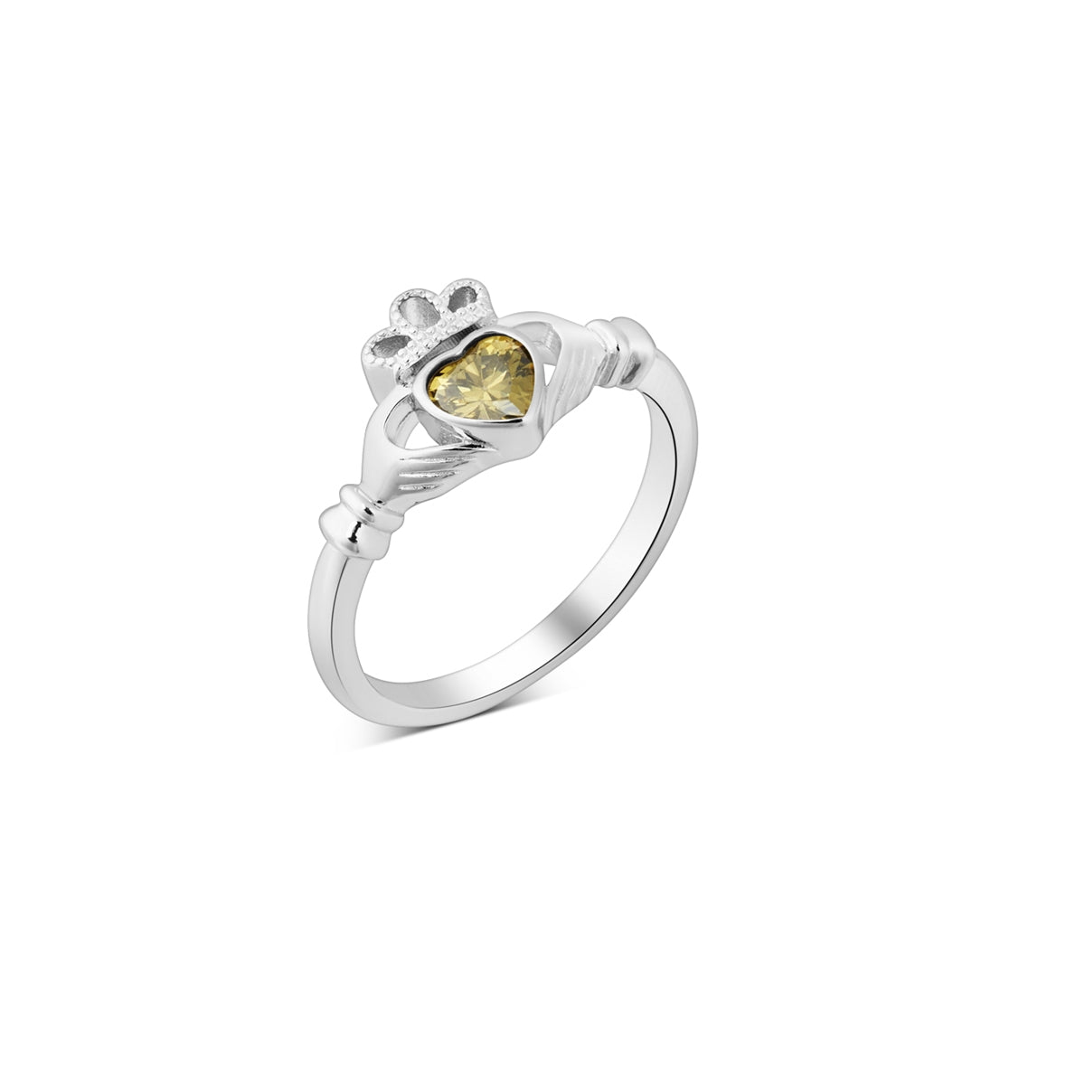 Argento Silver August Green Peridot Claddagh Ring