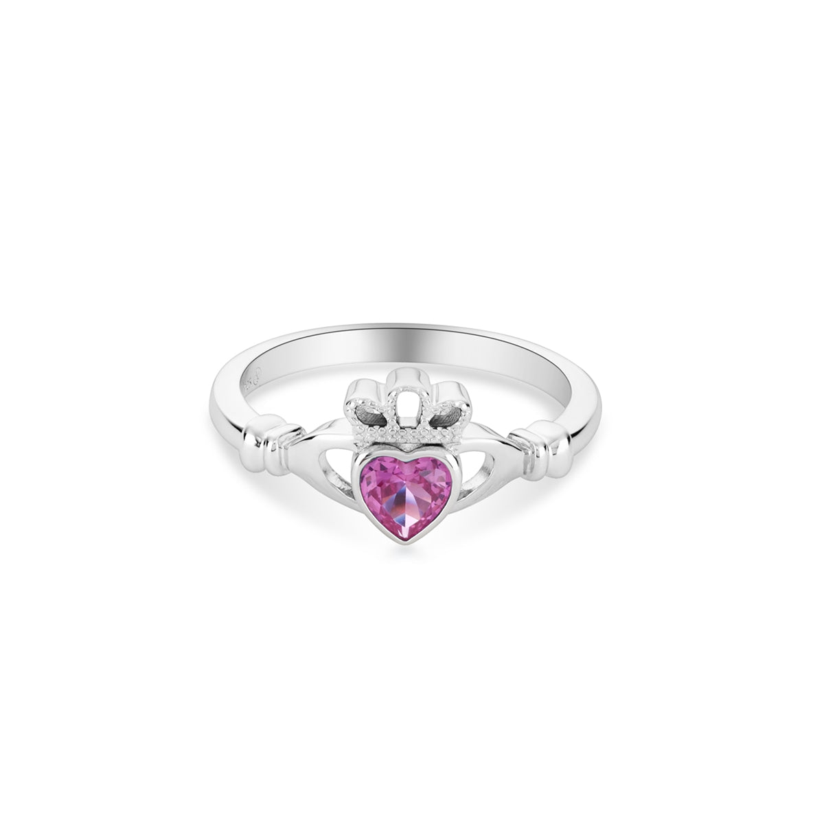 Argento Silver June Pink Alexandrite Birthstone Claddagh Ring