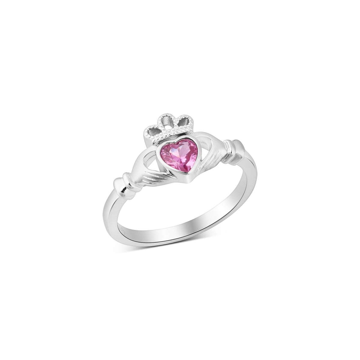 Argento Silver June Pink Alexandrite Birthstone Claddagh Ring