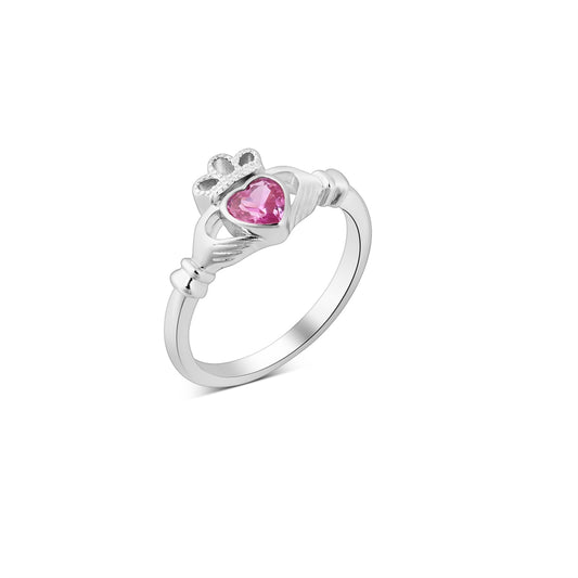 Argento Silver June Pink Alexandrite Birthstone Claddagh Ring