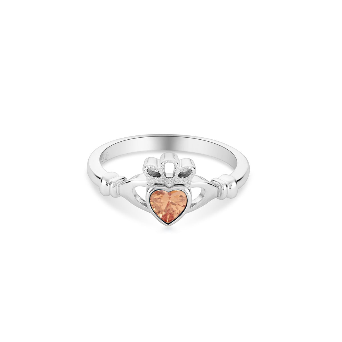 Argento Silver November Champagne CZ Claddagh Ring