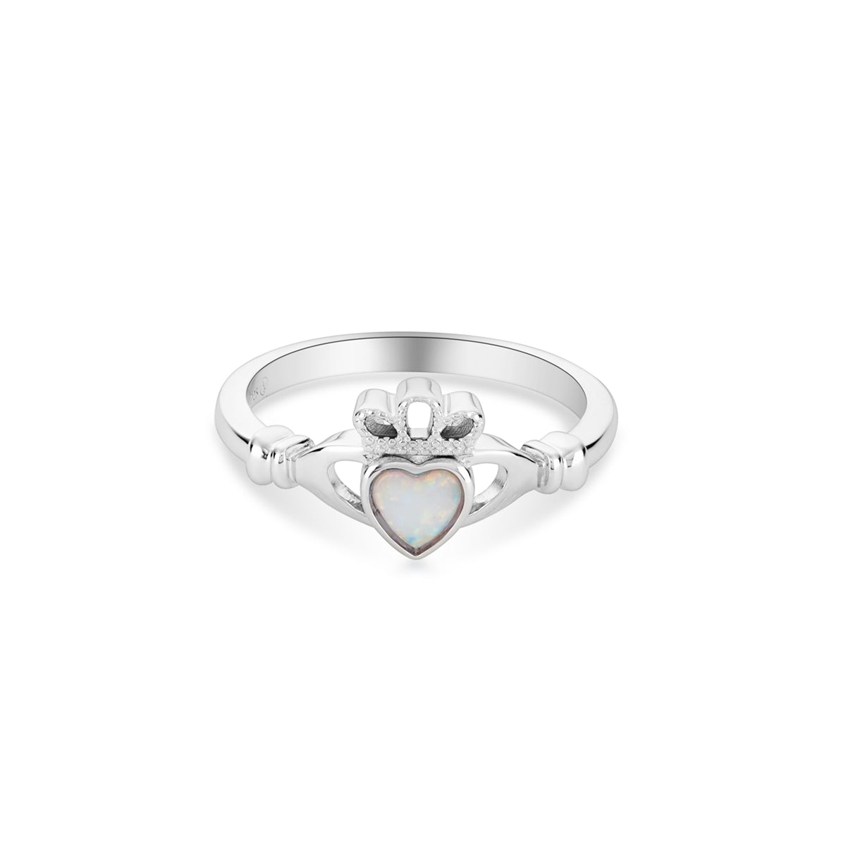 Argento Silver October Opal Claddagh Ring