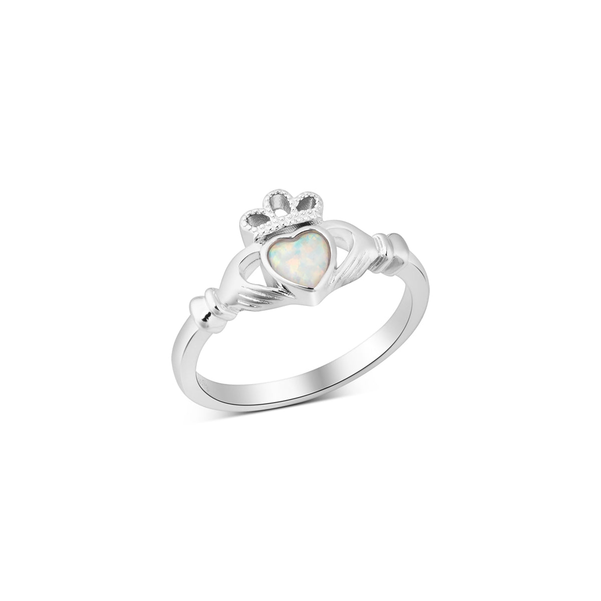 Argento Silver October Opal Claddagh Ring