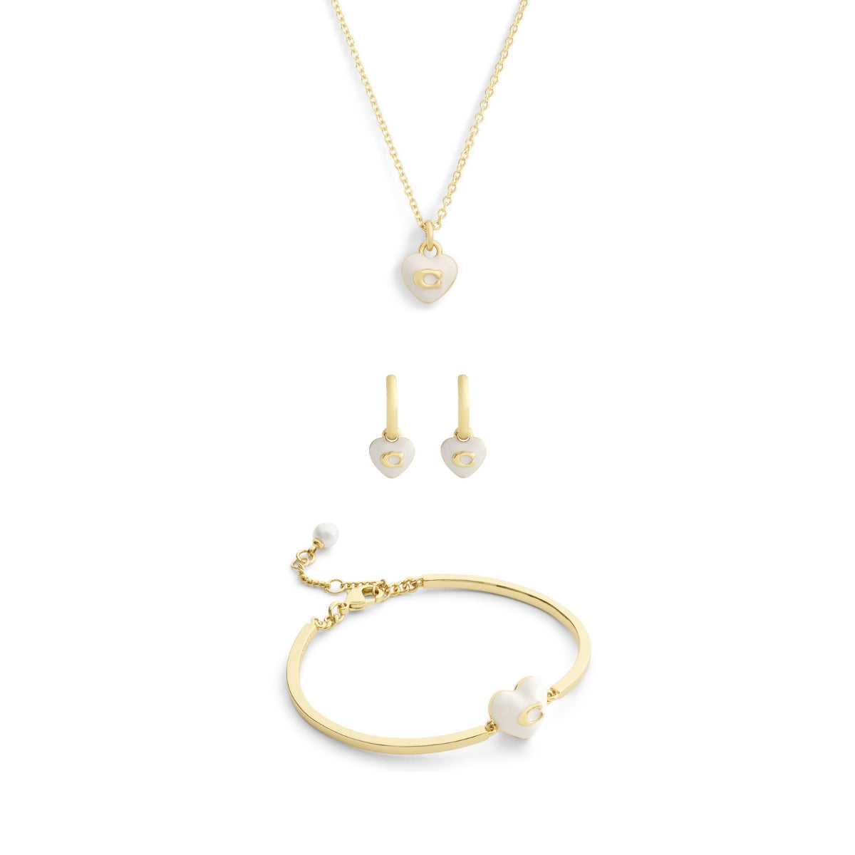 Coach Gold White Enamel Heart Set