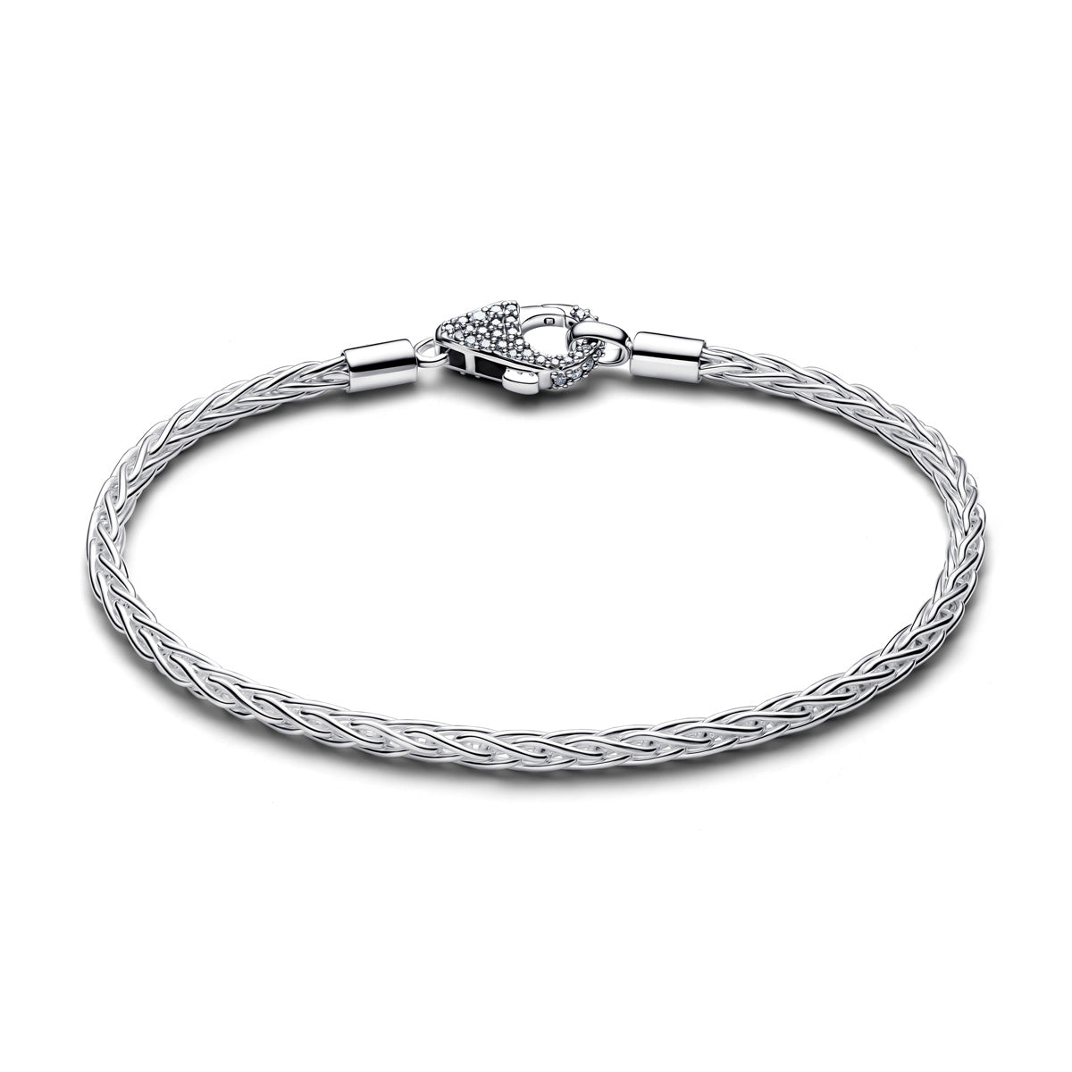 Pandora Silver Pavé Clasp Foxtail Chain Charm Bracelet