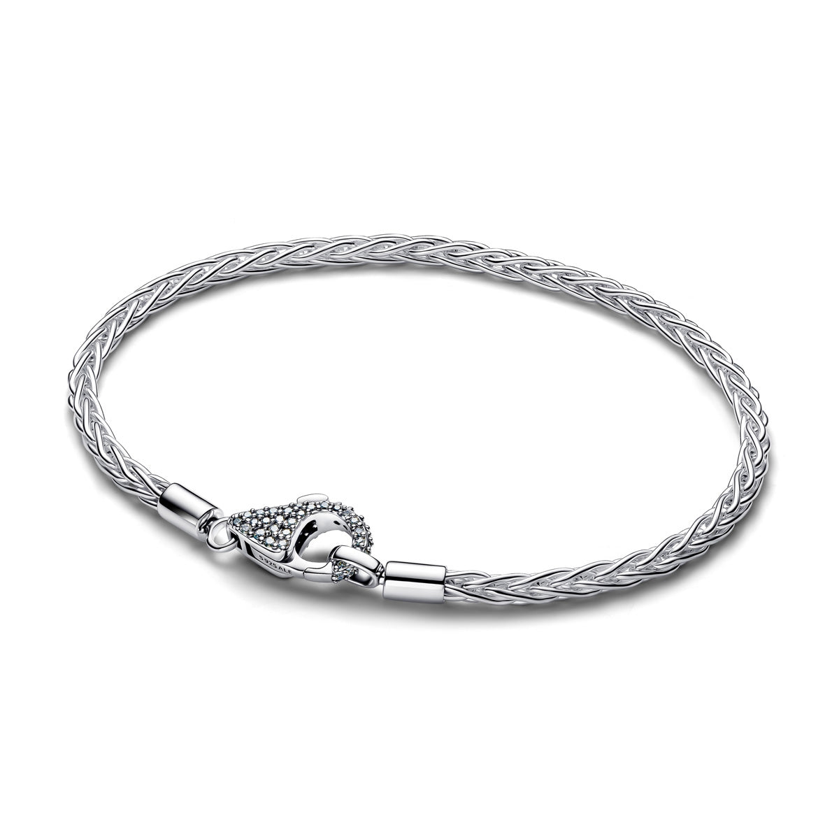Pandora Silver Pavé Clasp Foxtail Chain Charm Bracelet