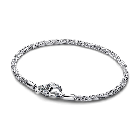 Pandora Silver Pavé Clasp Foxtail Chain Charm Bracelet