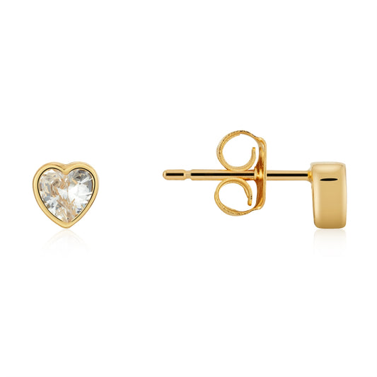 Argento Gold CZ Petite Heart Stud Earrings