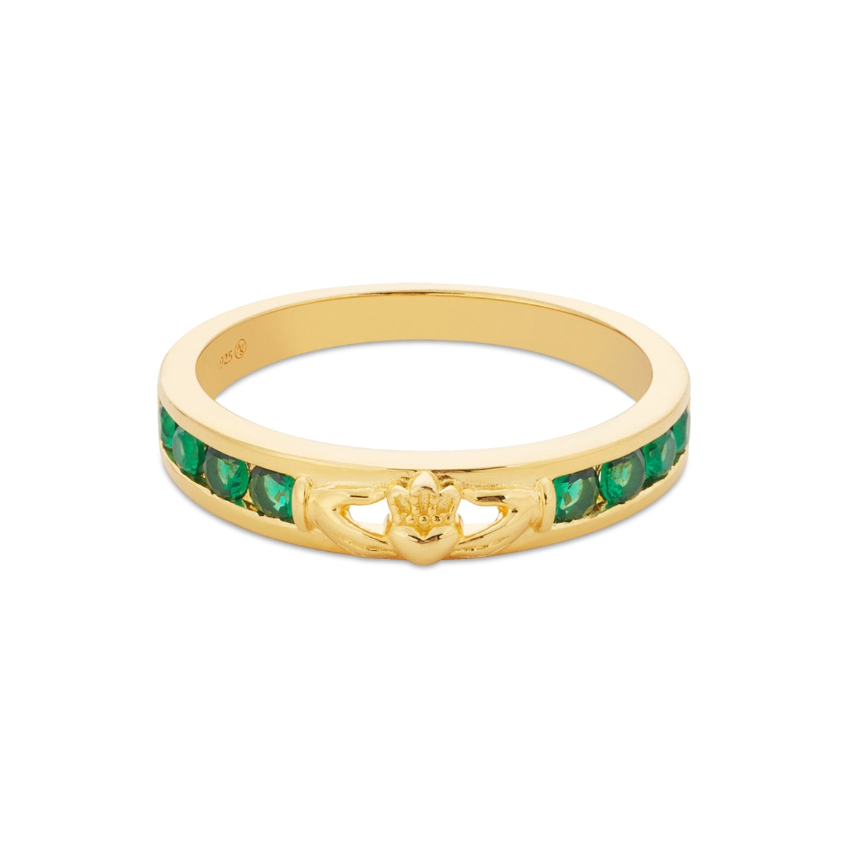Argento Gold Green CZ Claddagh Band Ring