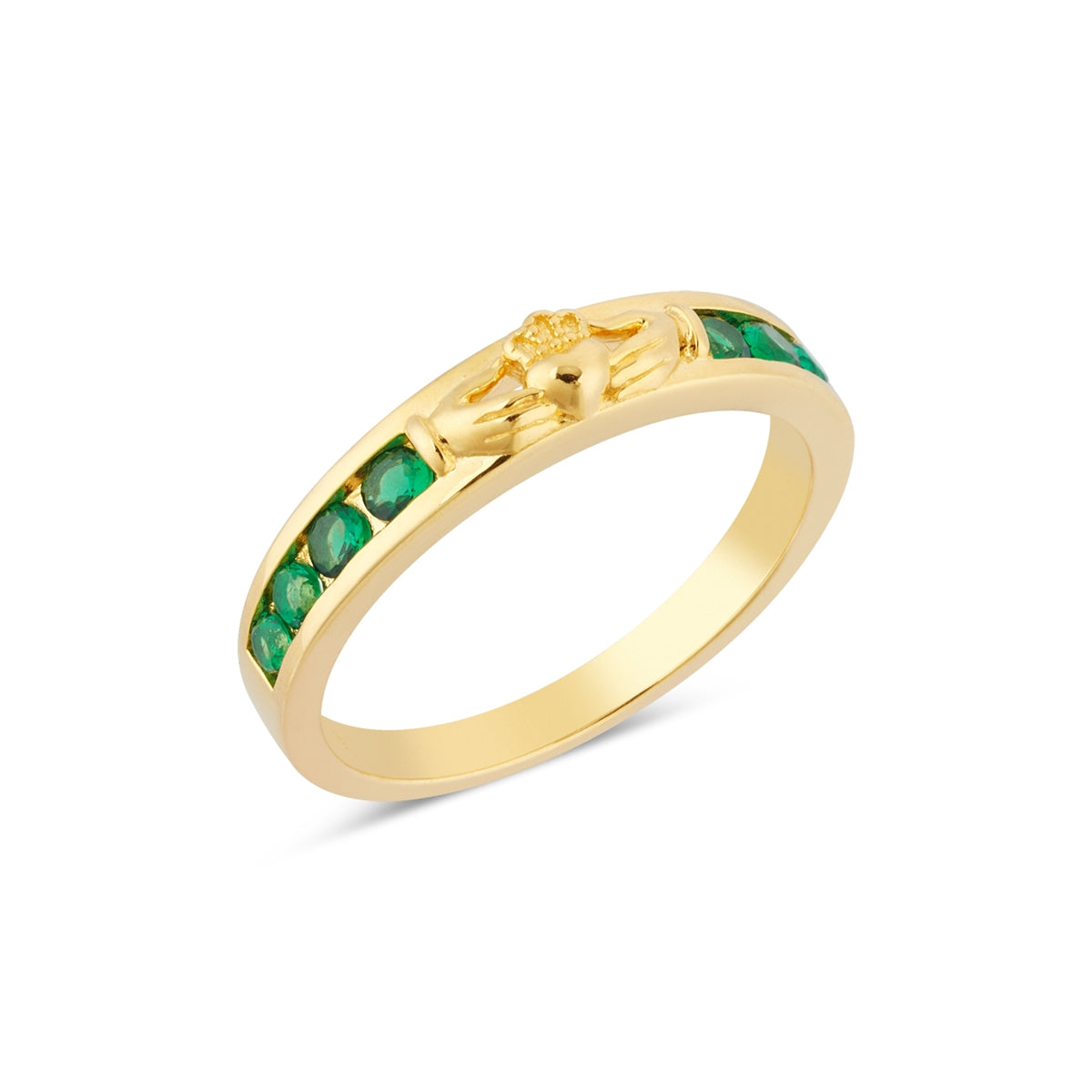 Argento Gold Green CZ Claddagh Band Ring