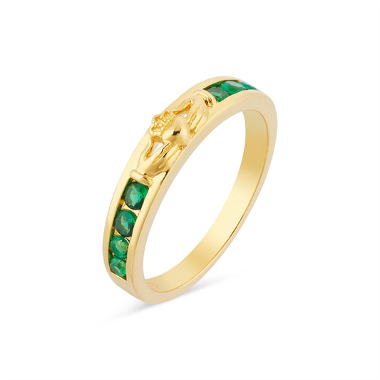 Argento Gold Green CZ Claddagh Band Ring