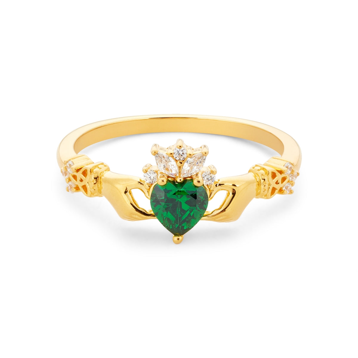 Argento Gold Green Sparkle Claddagh Ring