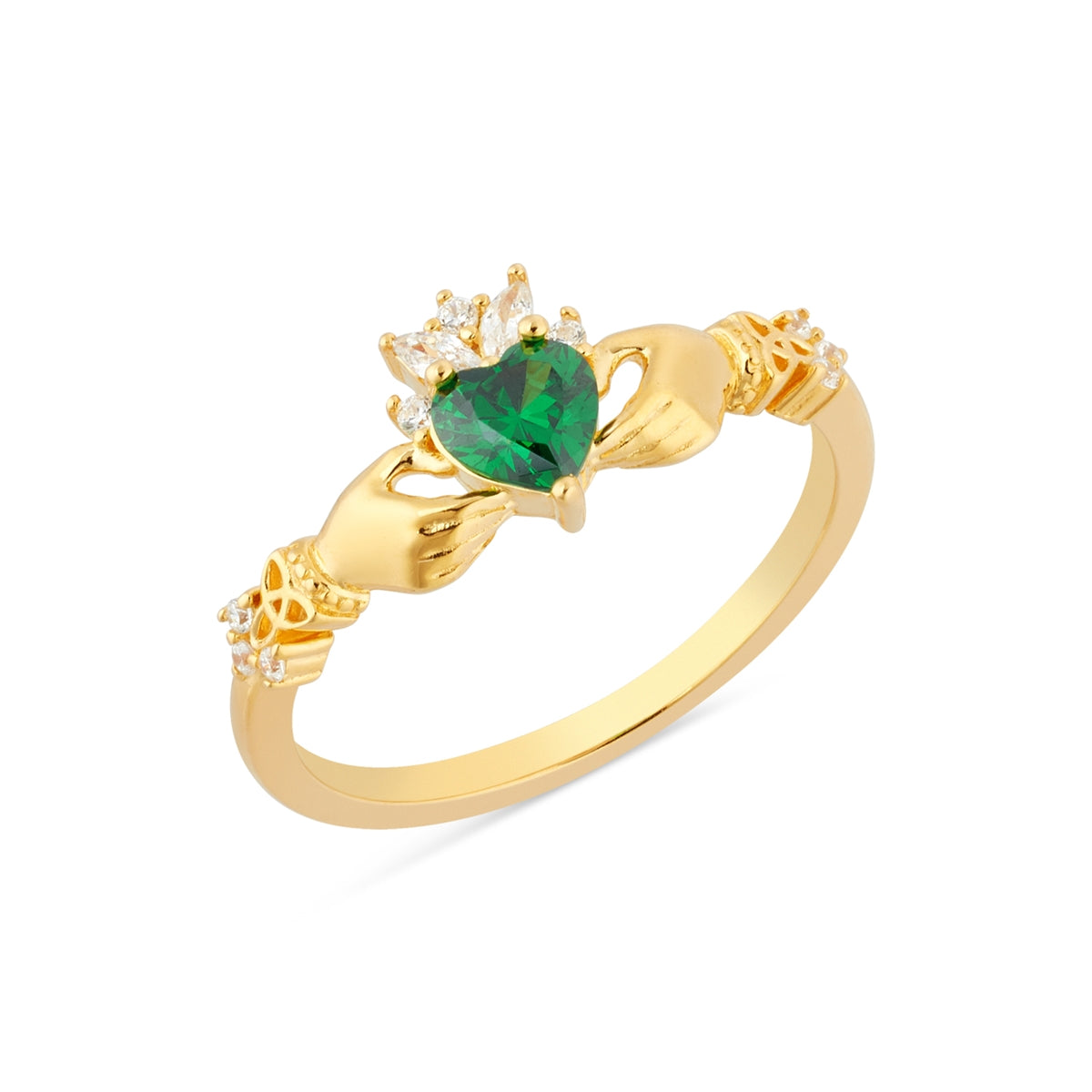 Argento Gold Green Sparkle Claddagh Ring