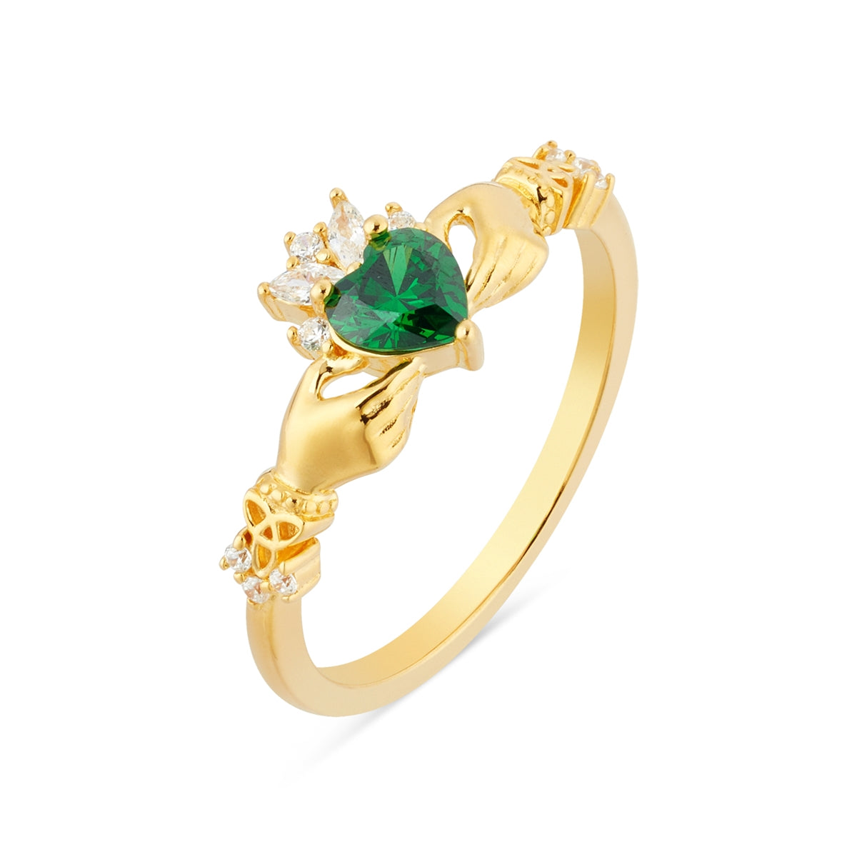Argento Gold Green Sparkle Claddagh Ring