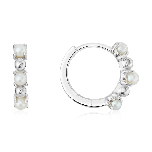 Argento Silver 13mm Pearl Bead Hoops