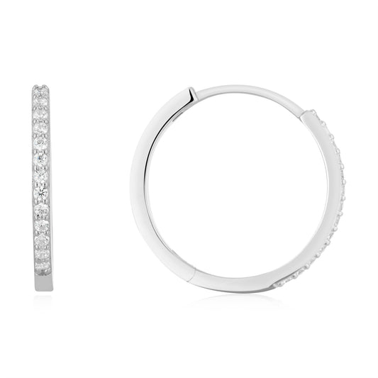 Argento Silver CZ 20mm Hoop Earrings