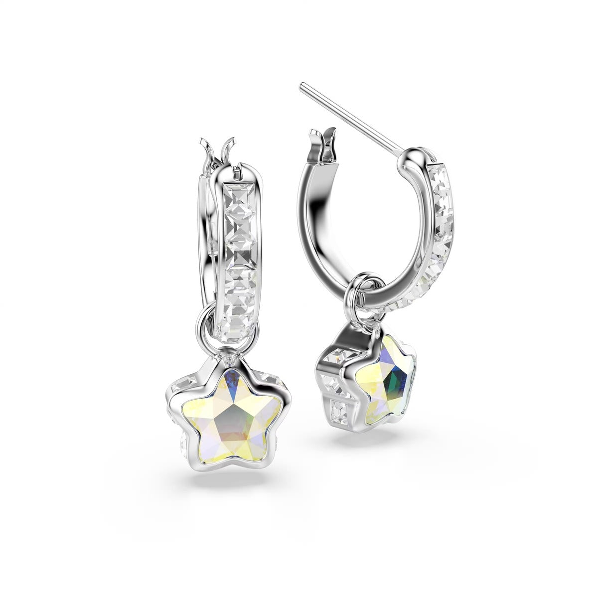 Swarovski Chroma Silver Mixed Cuts Star White Drop Earrings