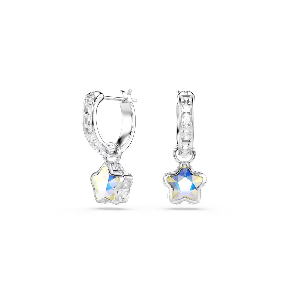 Swarovski Chroma Silver Mixed Cuts Star White Drop Earrings