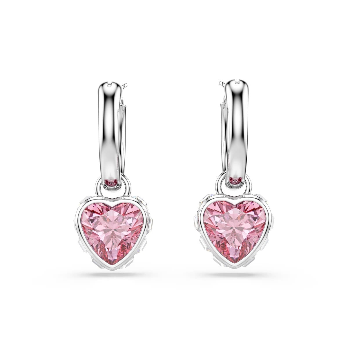 Swarovski Chroma Silver Pink Heart Drop Earrings