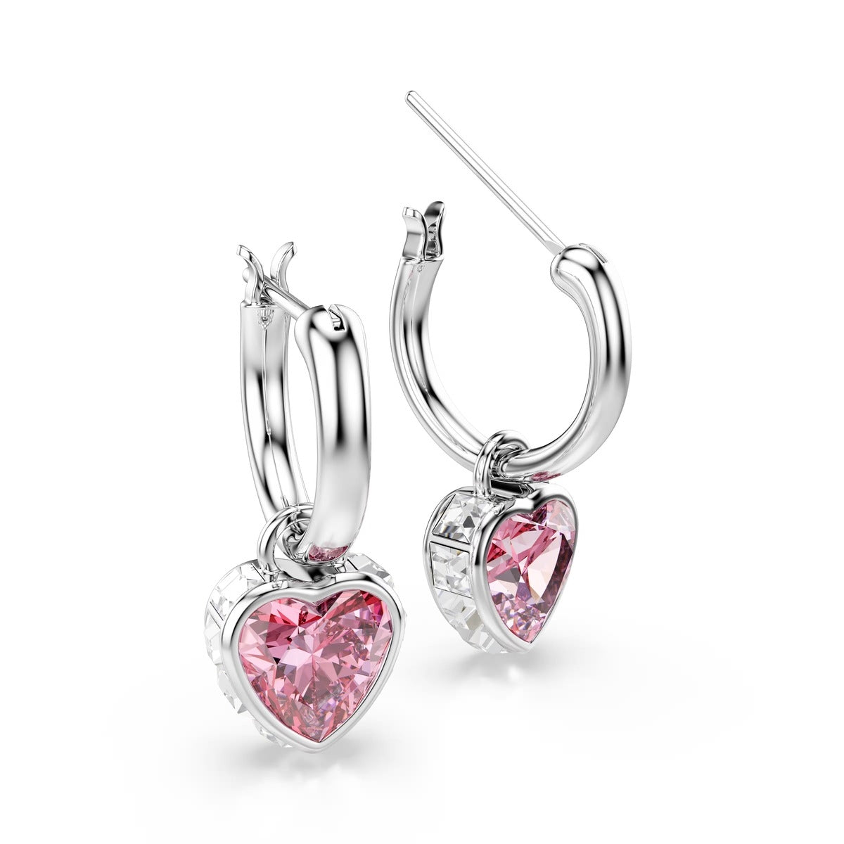 Swarovski Chroma Silver Pink Heart Drop Earrings