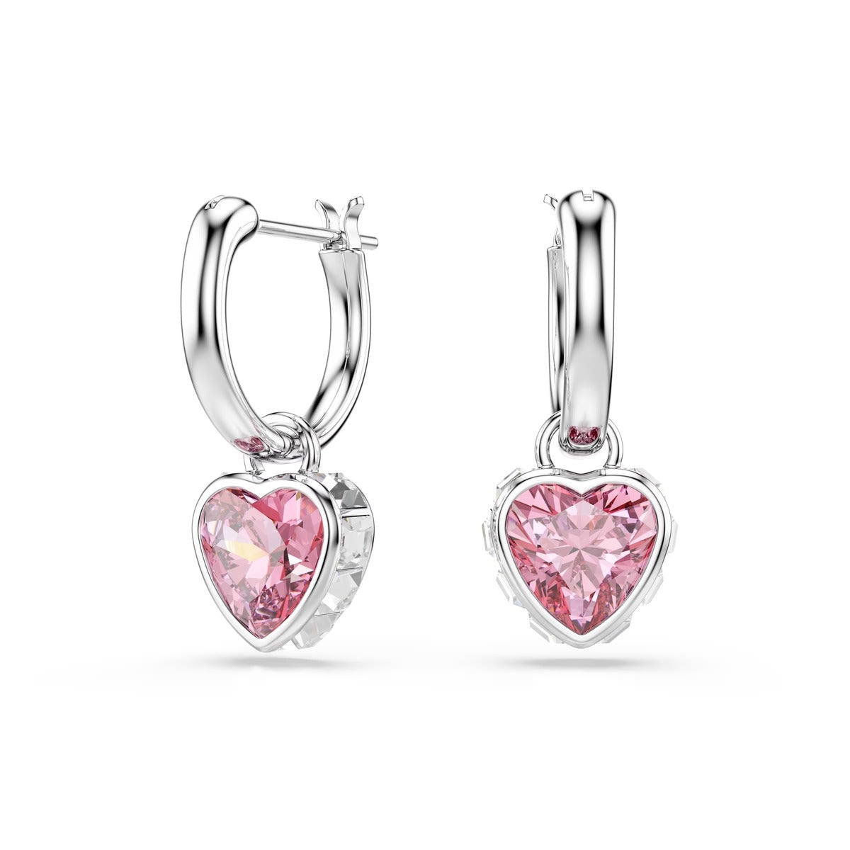 Swarovski Chroma Silver Pink Heart Drop Earrings