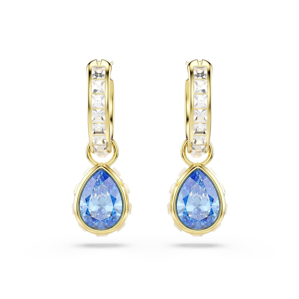 Swarovski Chroma Gold Pear Cut Blue Drop Earrings