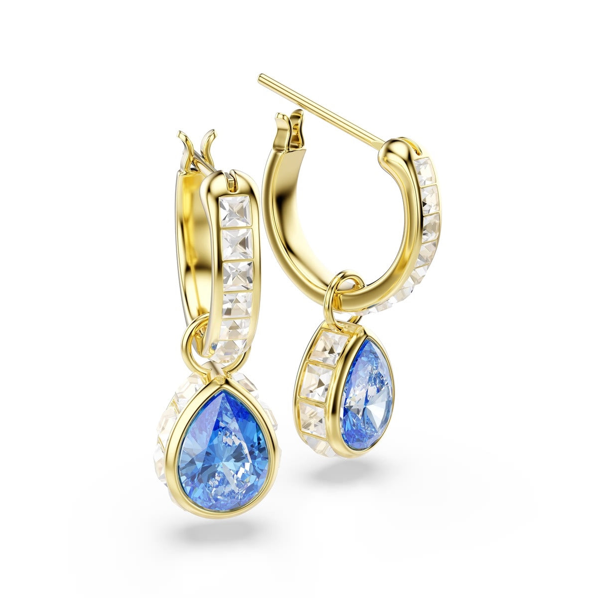 Swarovski Chroma Gold Pear Cut Blue Drop Earrings